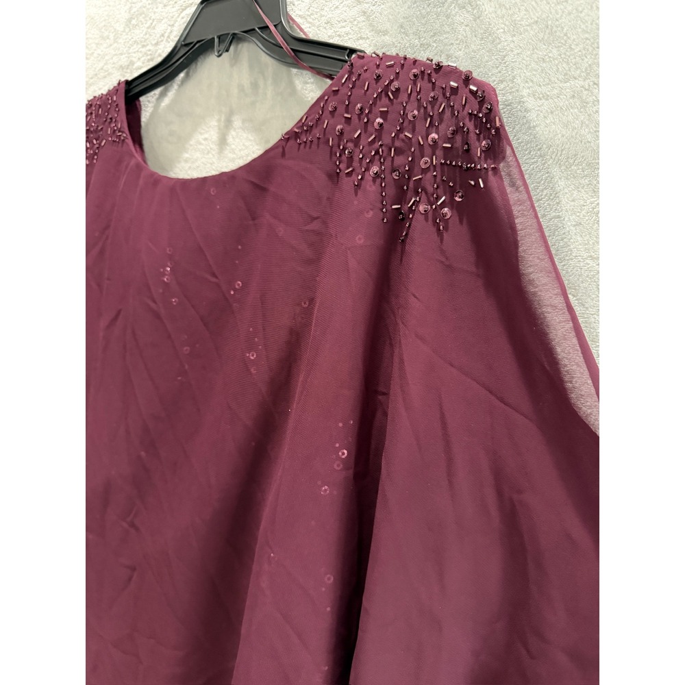 NWT SLNY Evening Gown Women Plum Sequin Lace Chiffon Cape Overlay Dress 14W $169 - Picture 9 of 16